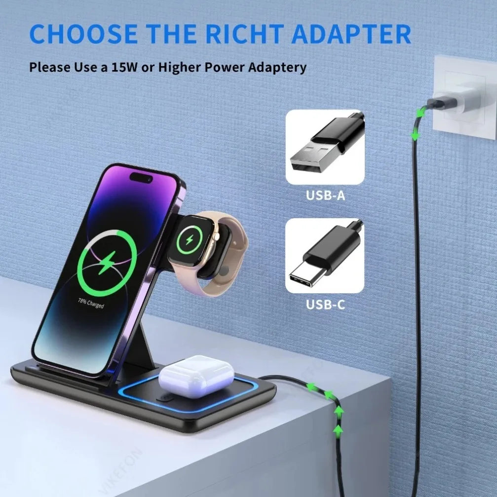 Support de charge 3 en 1   30w pour iPhone, Apple Watch, Airpods